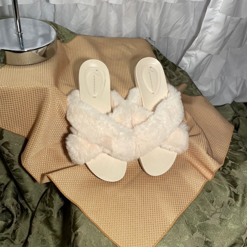 Anthropologie Furry Slippers Size 8